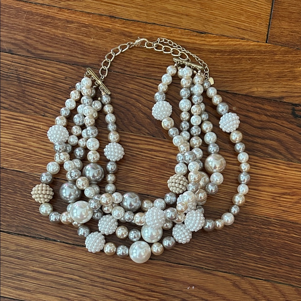 Elegant Pearl and Gold Multi-Strand Necklace